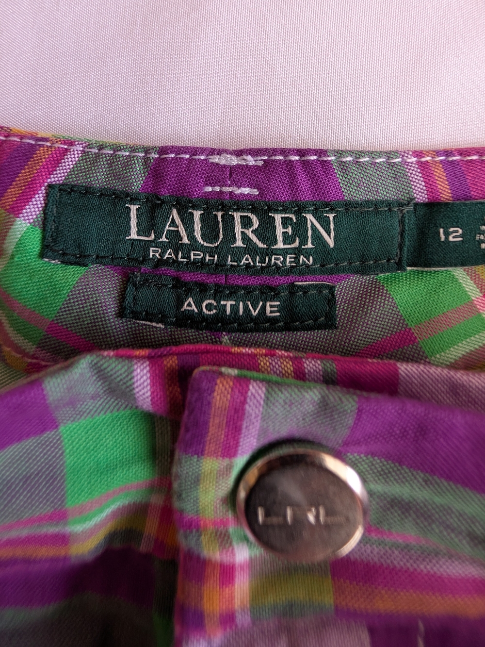 Lauren Ralph Lauren Plaid Cotton Shorts - Pink, Purple, Green - Picture 2 of 9